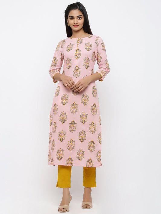 Women's Cotton Printed Straight Kurta Pant Set