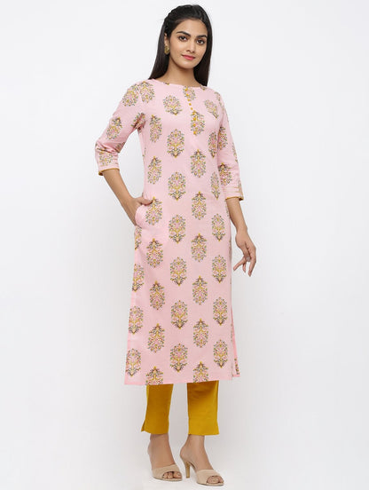 Women's Cotton Printed Straight Kurta Pant Set