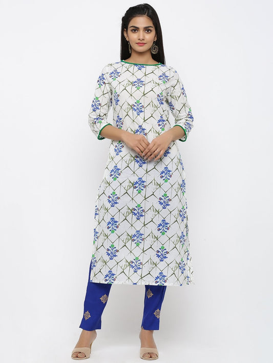 Women's Cotton Printed Straight Kurta Pant Set