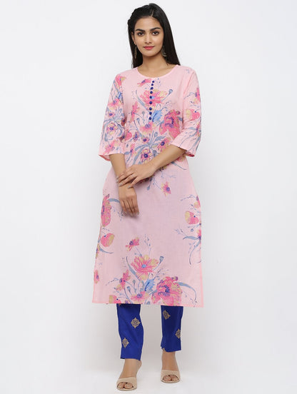 Women's Cotton Printed Straight Kurta Pant Set