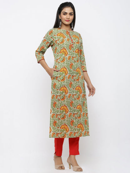 Women's Cotton Printed Straight Kurta Pant Set