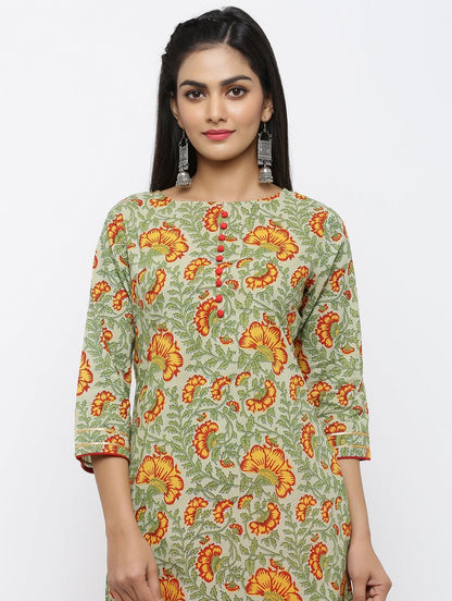 Women's Cotton Printed Straight Kurta Pant Set