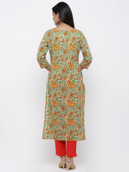 Women's Cotton Printed Straight Kurta Pant Set