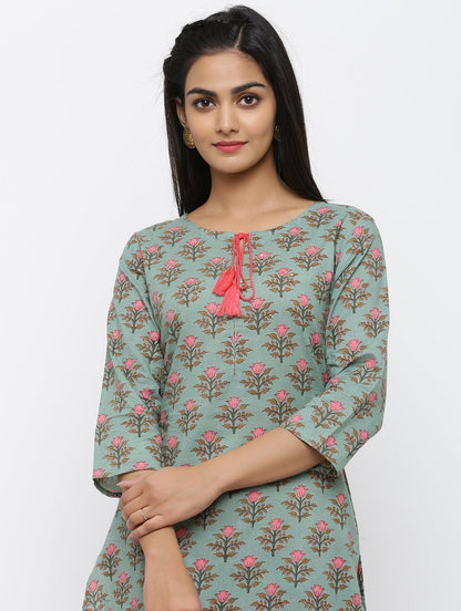 Women's Cotton Printed Straight Kurta Palazzo Set