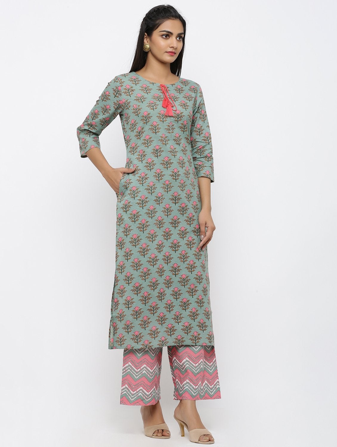 Women's Cotton Printed Straight Kurta Palazzo Set