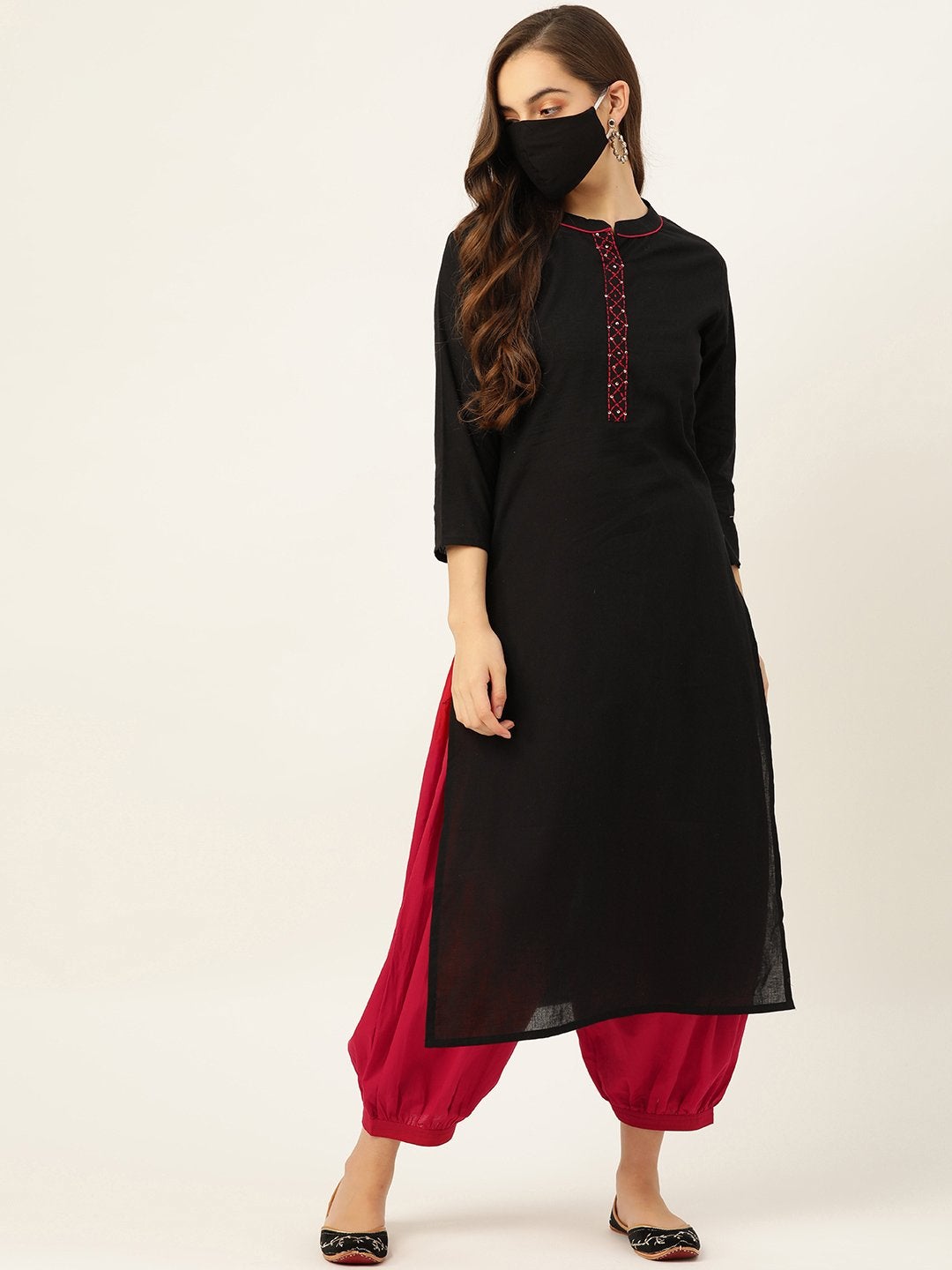 Women's Black Cotton kurta With Salwar