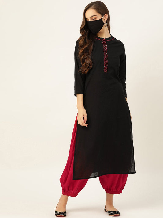 Women's Black Cotton kurta With Salwar