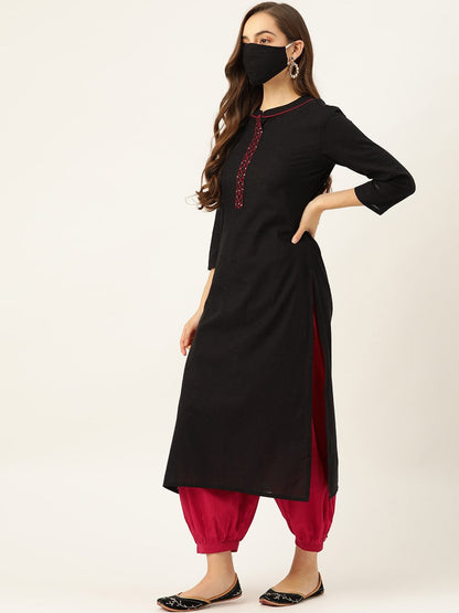 Women's Black Cotton kurta With Salwar