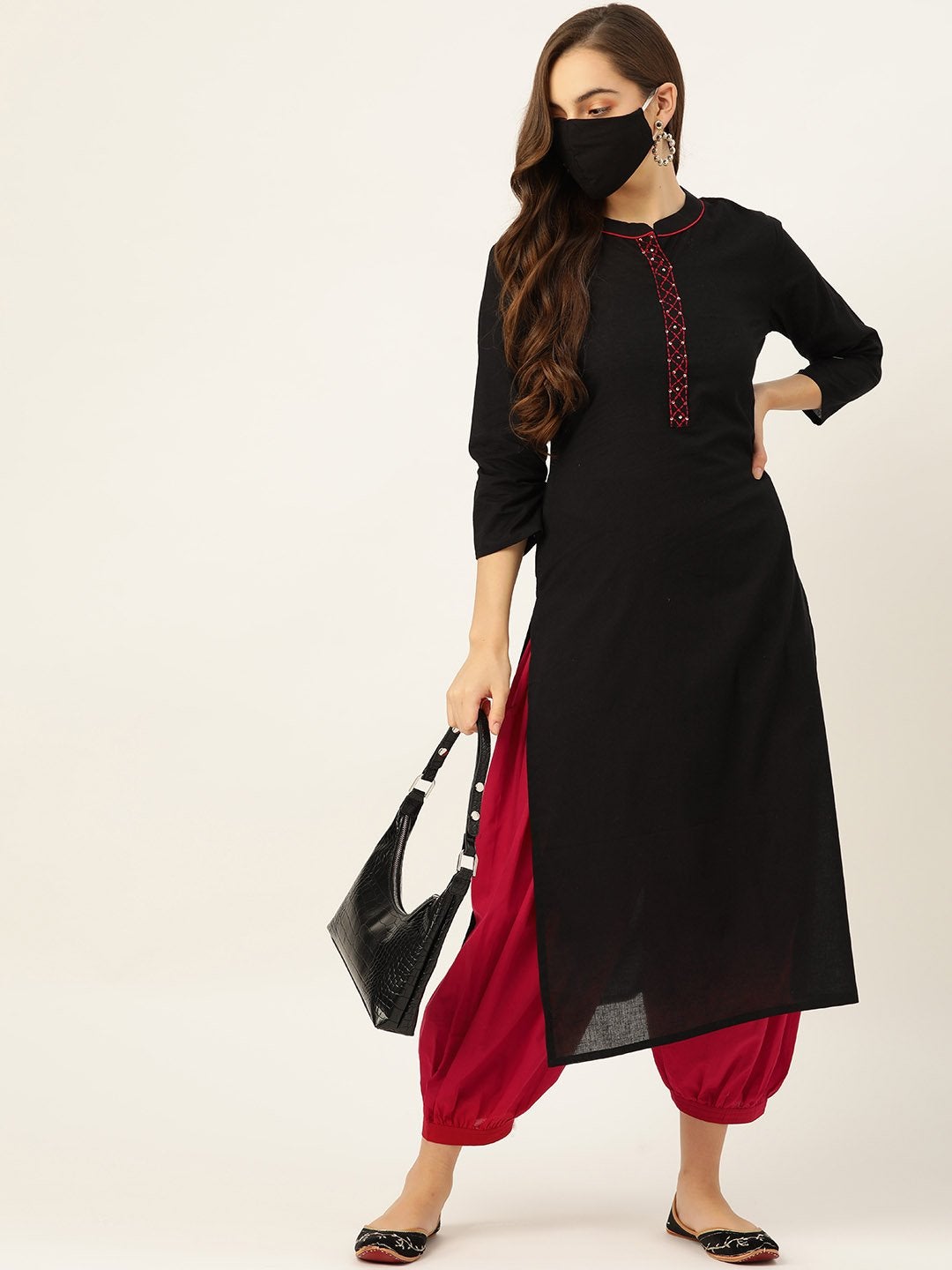 Women's Black Cotton kurta With Salwar