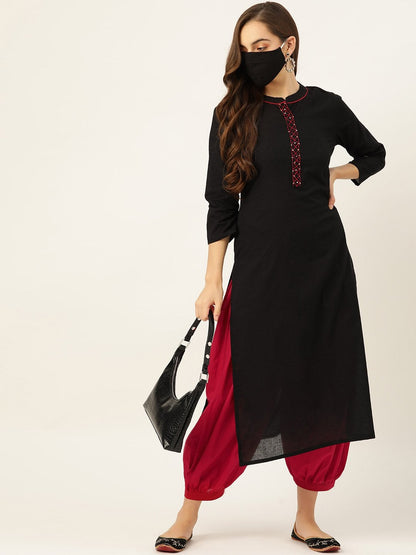 Women's Black Cotton kurta With Salwar