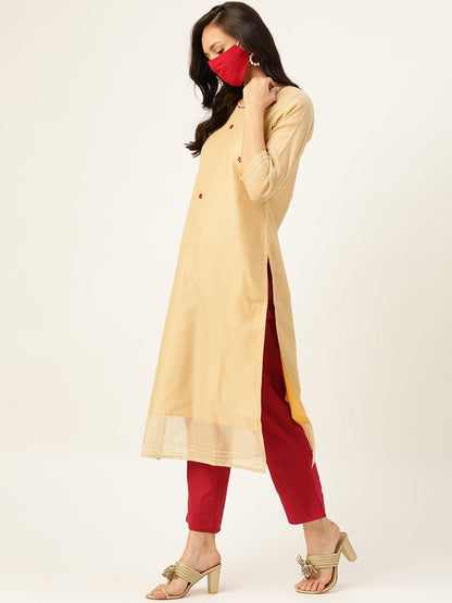Women's Beige Chanderi Kurta With Trouser