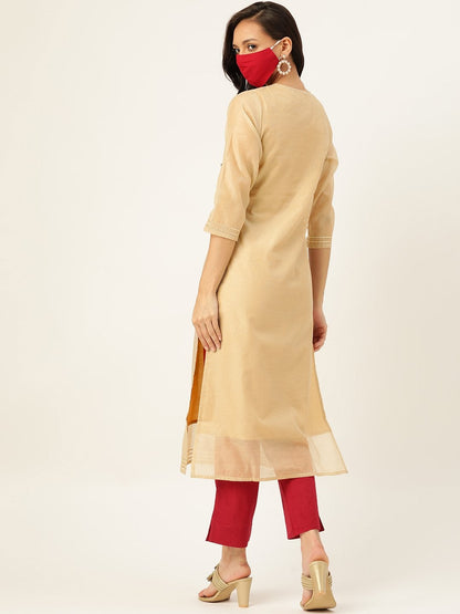 Women's Beige Chanderi Kurta With Trouser