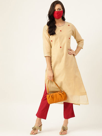 Women's Beige Chanderi Kurta With Trouser