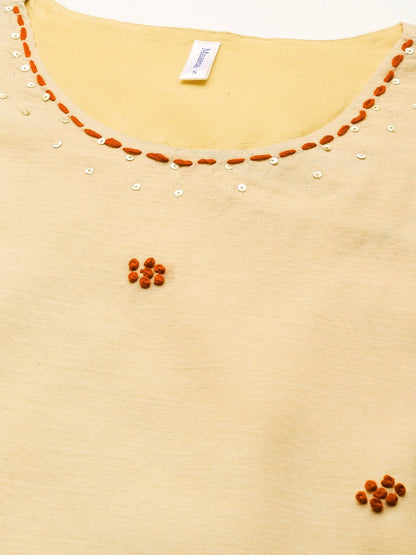 Women's Beige Chanderi Kurta With Trouser