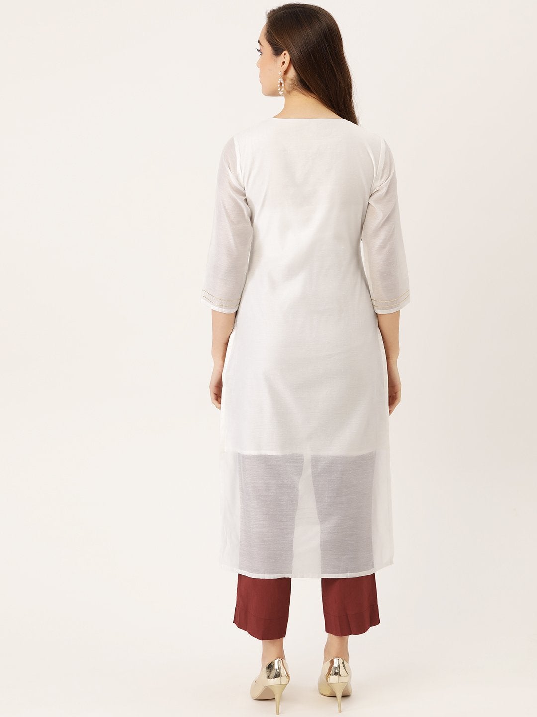 Women's White Chanderi Kurta With Trouser