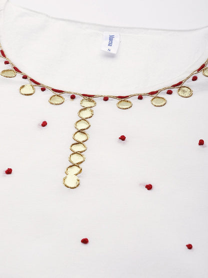 Women's White Chanderi Kurta With Trouser