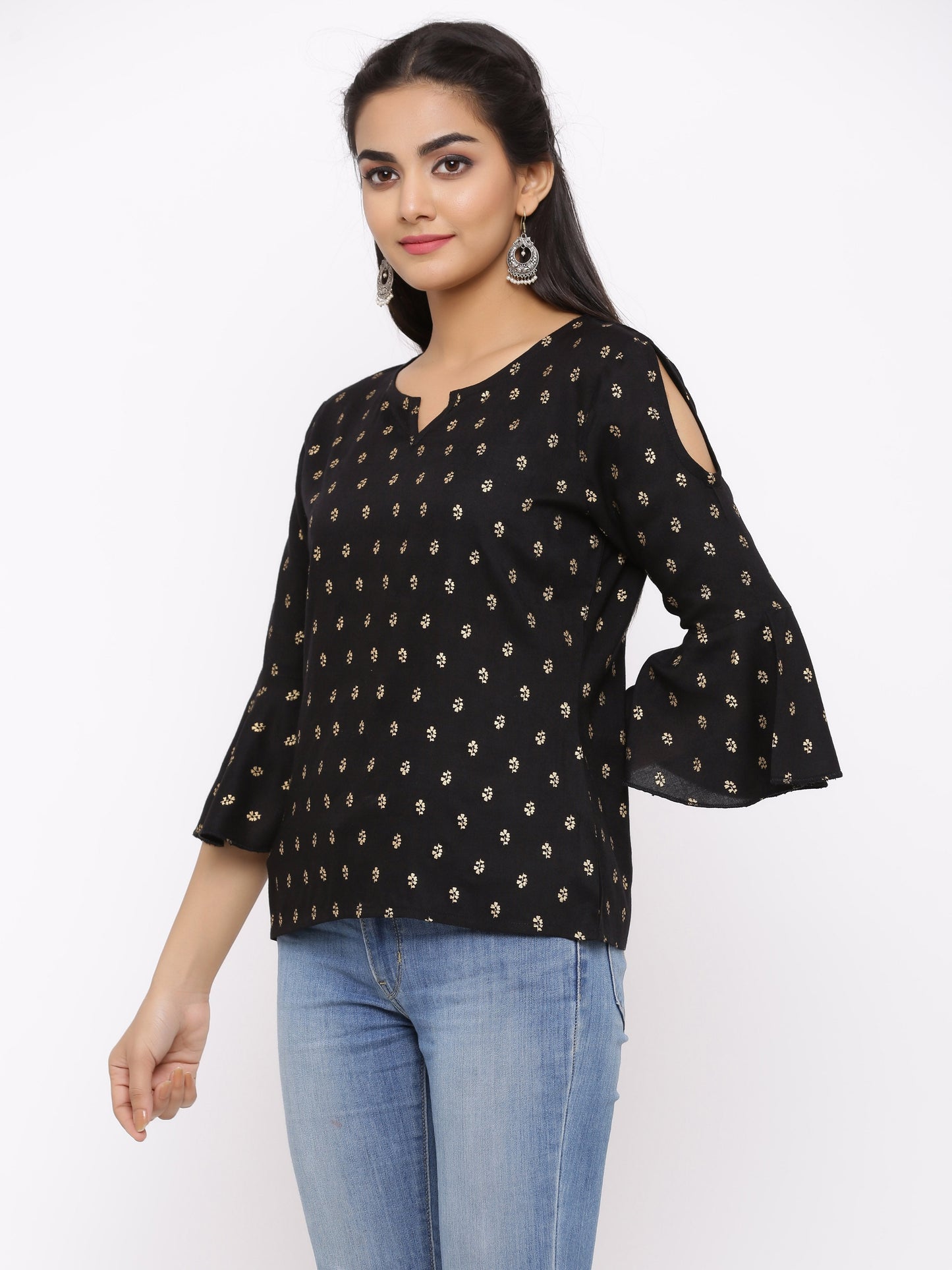Women's Rayon Printed Top (Black)