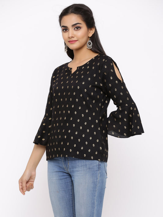 Women's Rayon Printed Top (Black)