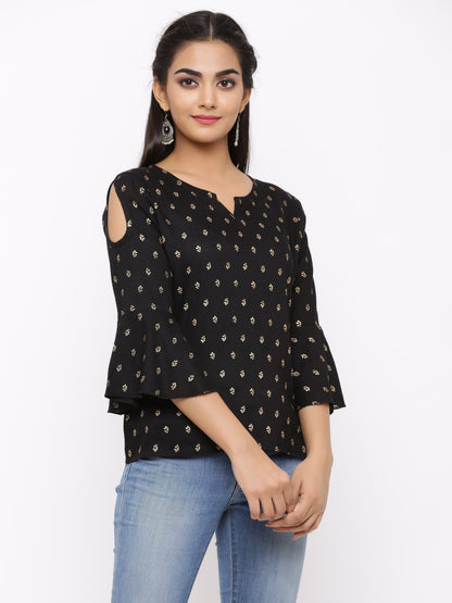 Women's Rayon Printed Top (Black)