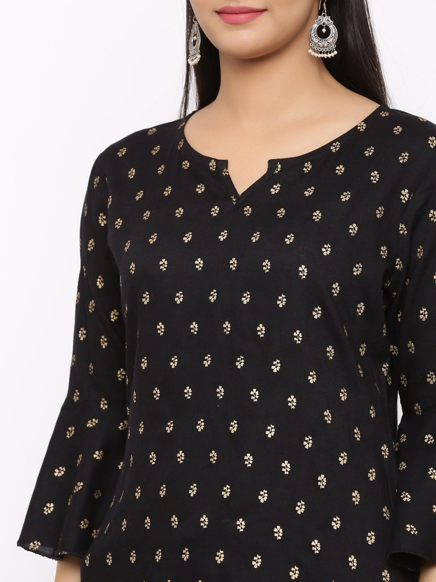 Women's Rayon Printed Top (Black)