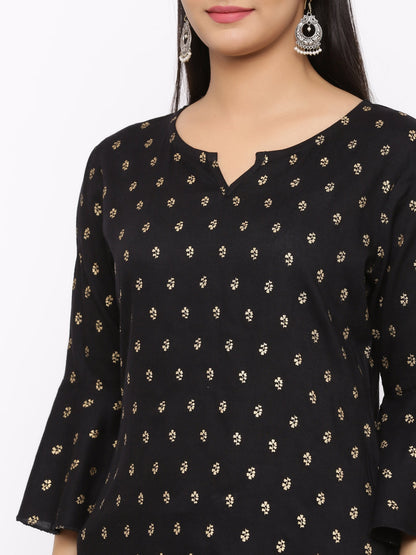 Women's Rayon Printed Top (Black)