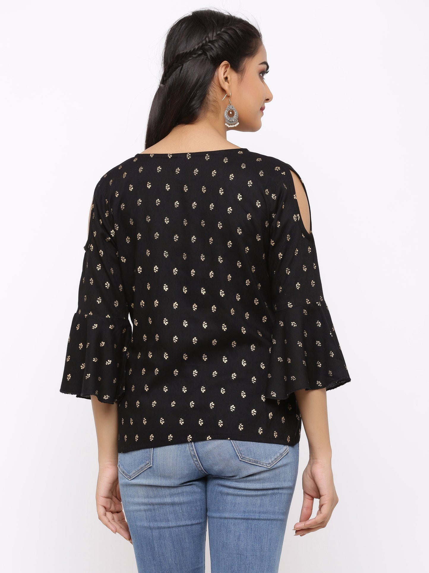 Women's Rayon Printed Top (Black)