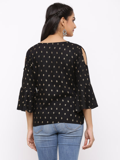 Women's Rayon Printed Top (Black)