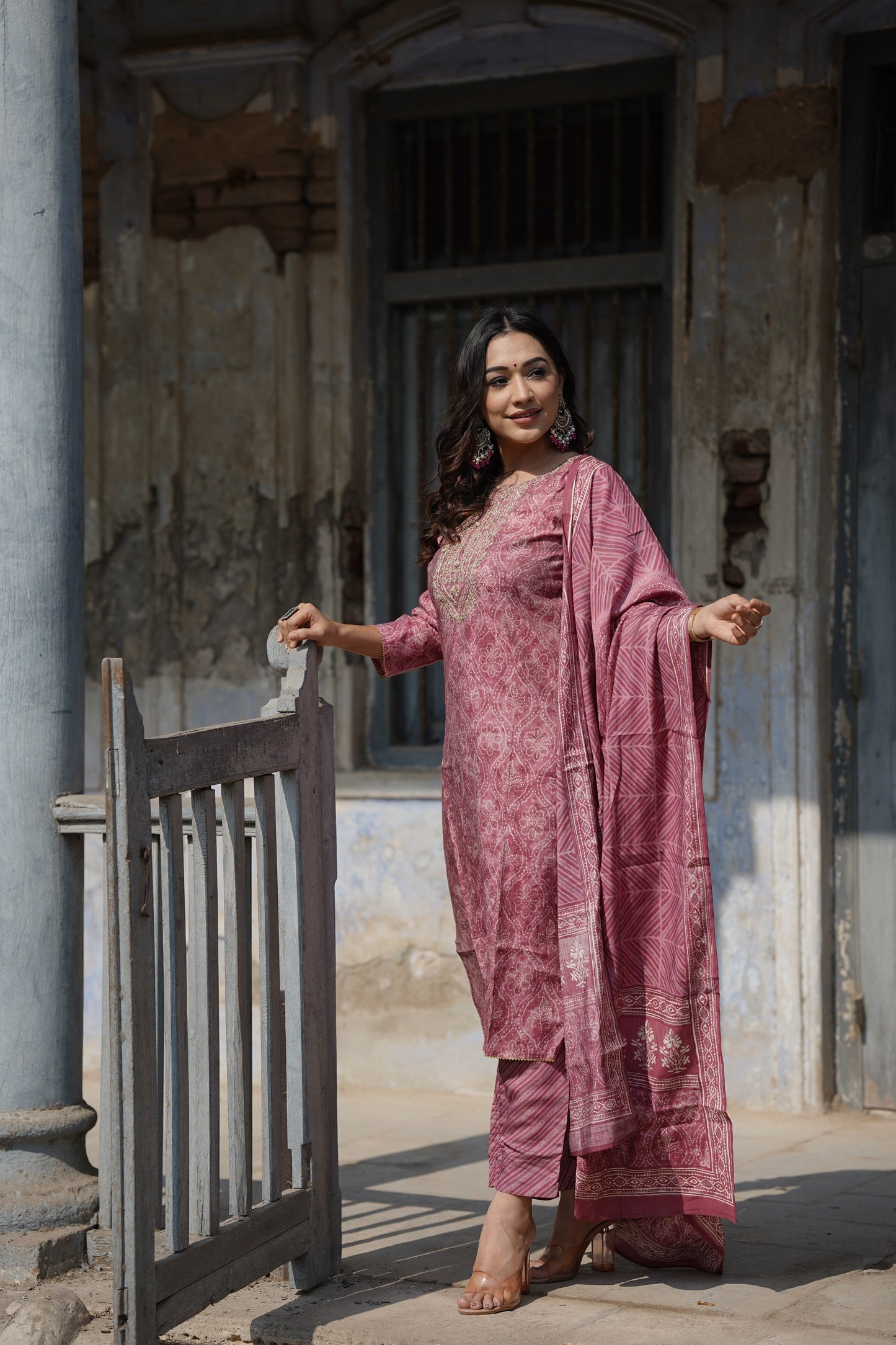 Women's Silk Blend Embroidered Bandhani Printed Kurta Pant With Dupatta