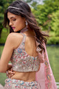 Women's Rose Gold Organza Fabric Sequins & Mirror Work  Lehenga Choli & Dupatta