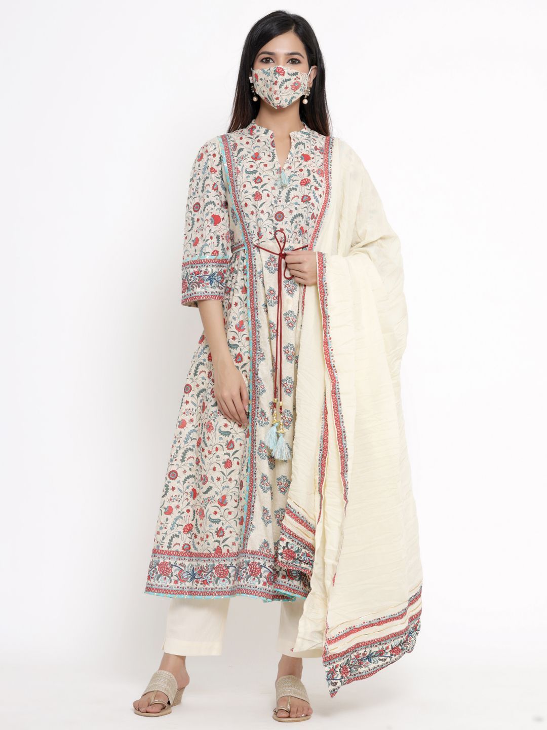 Women's Printed Flared Kurta Pant Dupatta Set