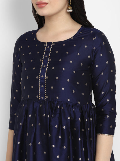 Women's Navy Blue Color Polyster blend self Design Kurta Pant With Dupatta