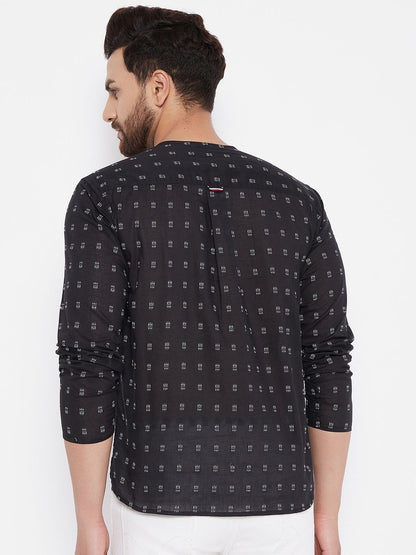 Men's Solid Cotton Black Kurta