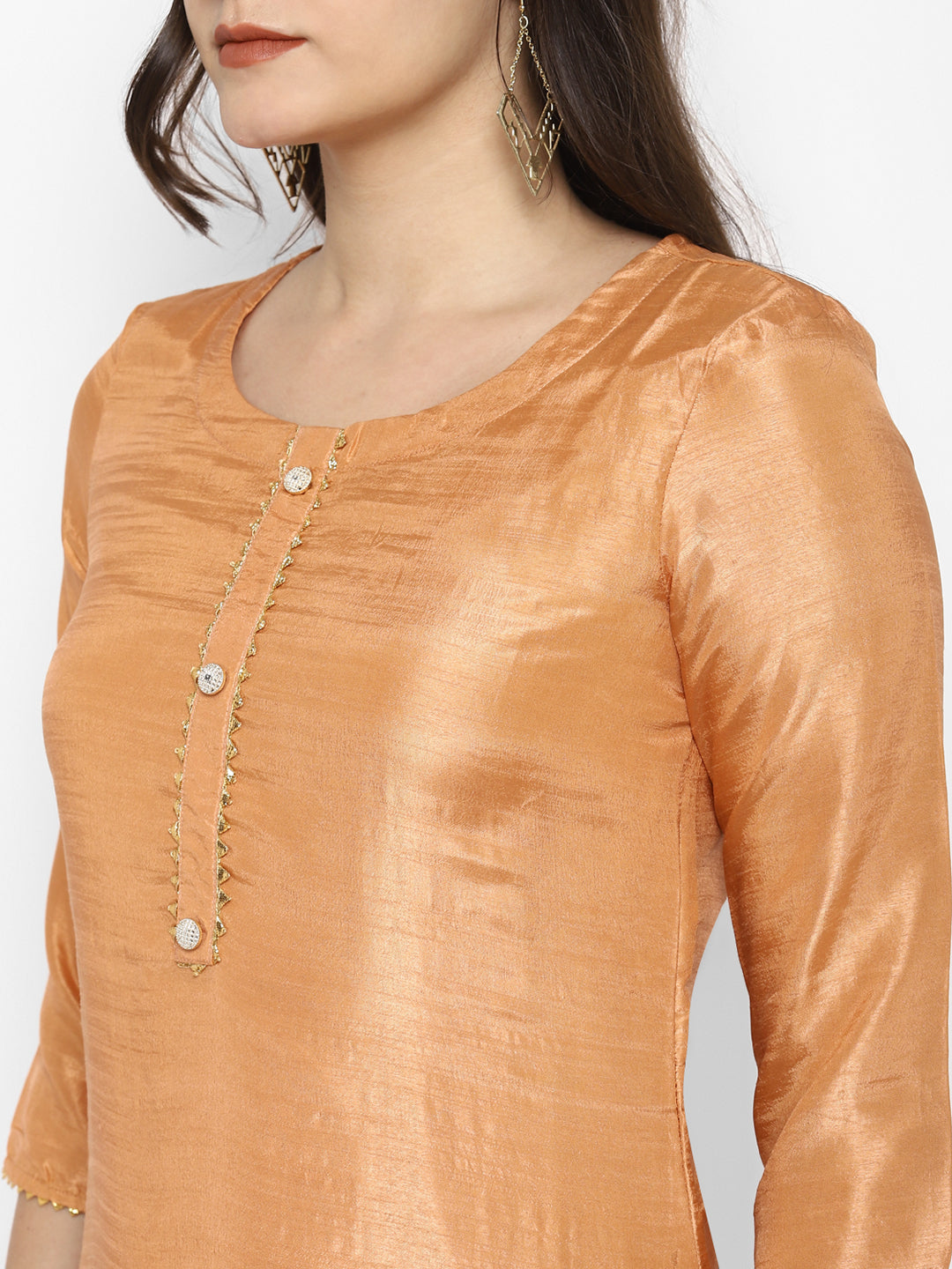 Women's Orange Color Silk Blend Straight Kurta Palazzo With Dupatta