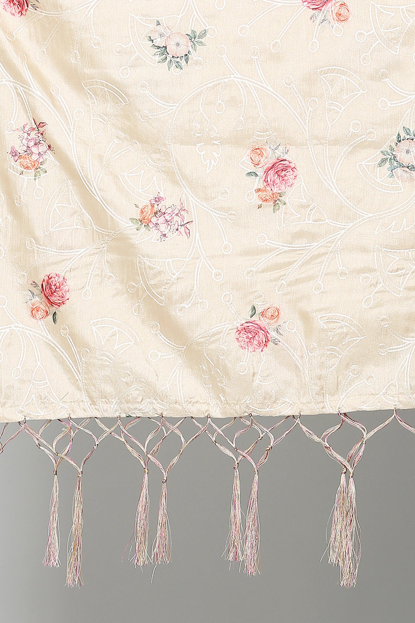 Women's Fown Color Art Silk Embroidery and Digital Printed Dupatta