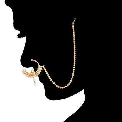 Traditional Gold Plated Pearly Nose Ring Nath