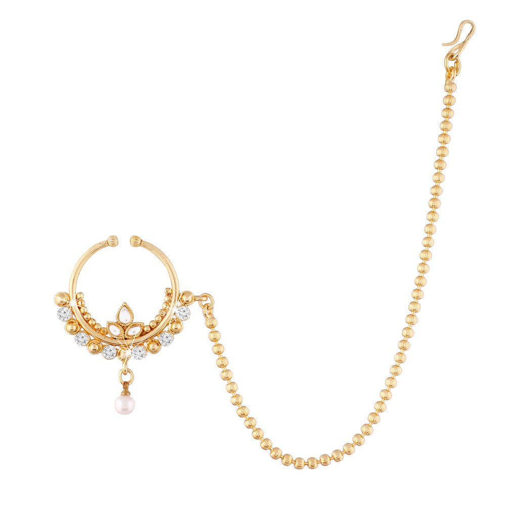 Traditional Gold Plated Pearly Nose Ring Nath