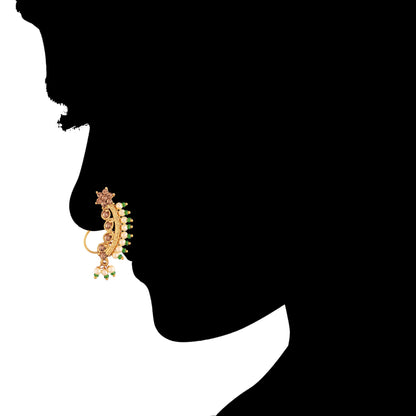 Maharashtrian Nose Pin Gold Finish With Pearls