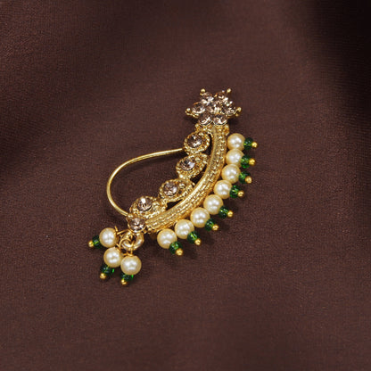 Maharashtrian Nose Pin Gold Finish With Pearls