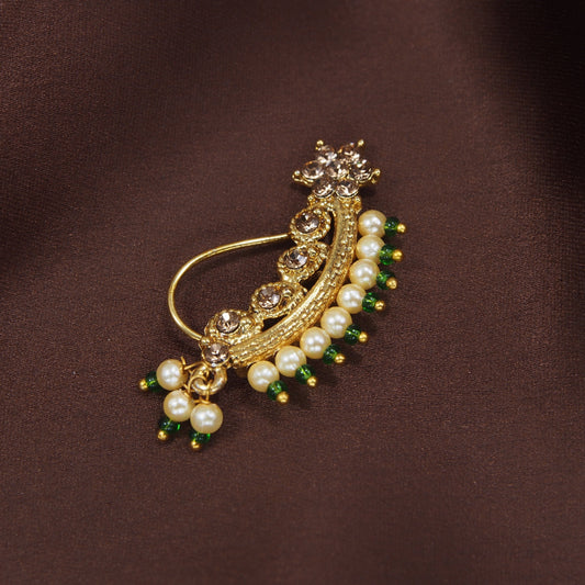 Maharashtrian Nose Pin Gold Finish With Pearls