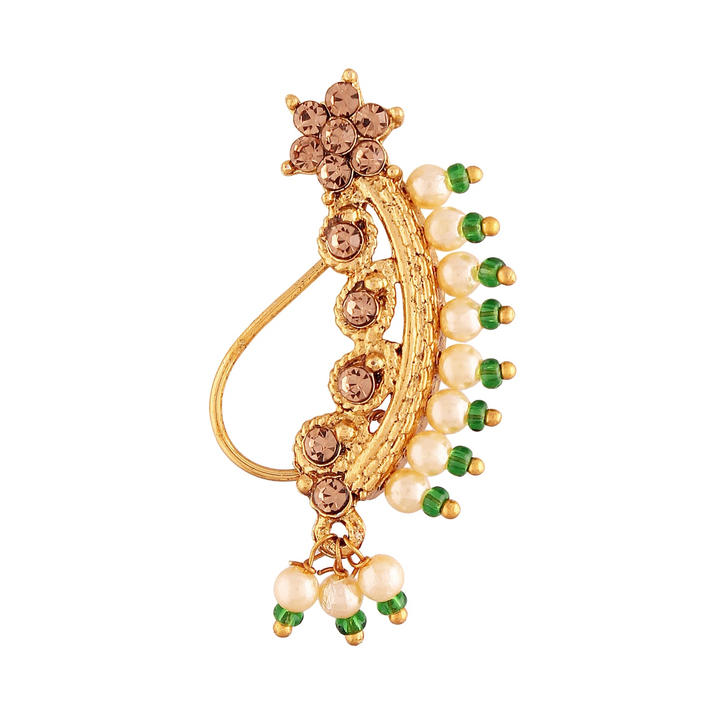 Maharashtrian Nose Pin Gold Finish With Pearls