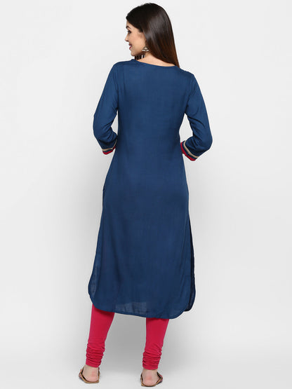 Women's Dark Blue Rayon Kurta By Vbu