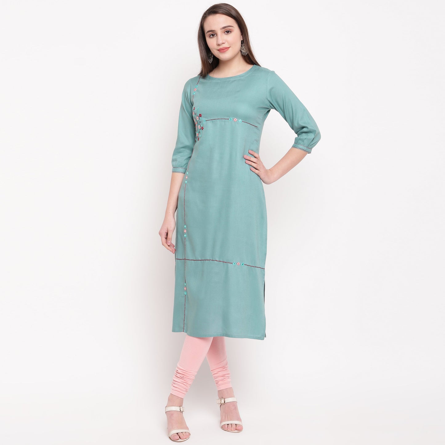 Women's Sea Green Rayon Kurta By Vu