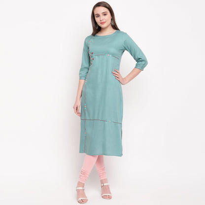 Women's Sea Green Rayon Kurta By Vu