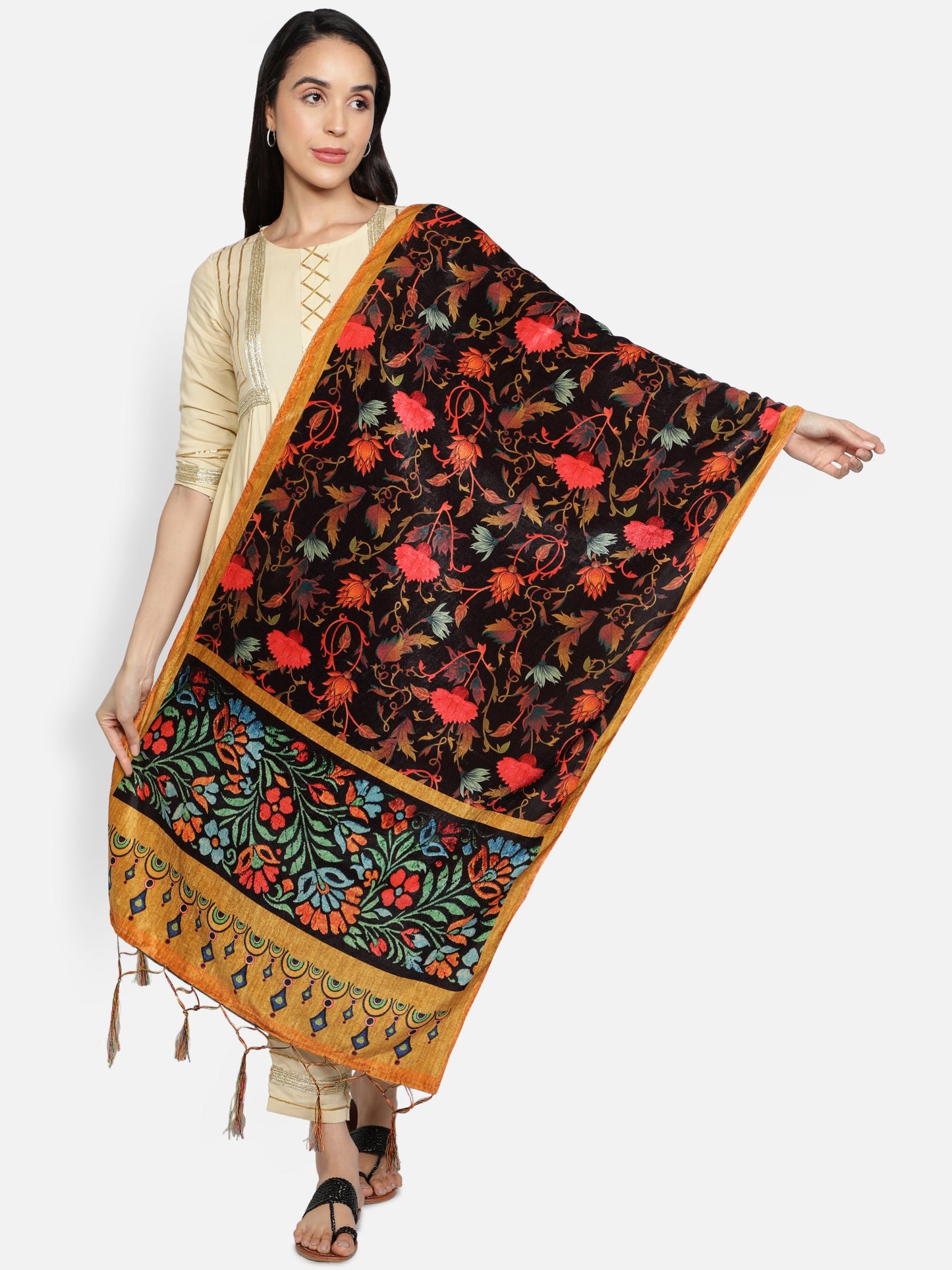 Women's Multicolored Polyster Velvet  Digital Printed Dupatta
