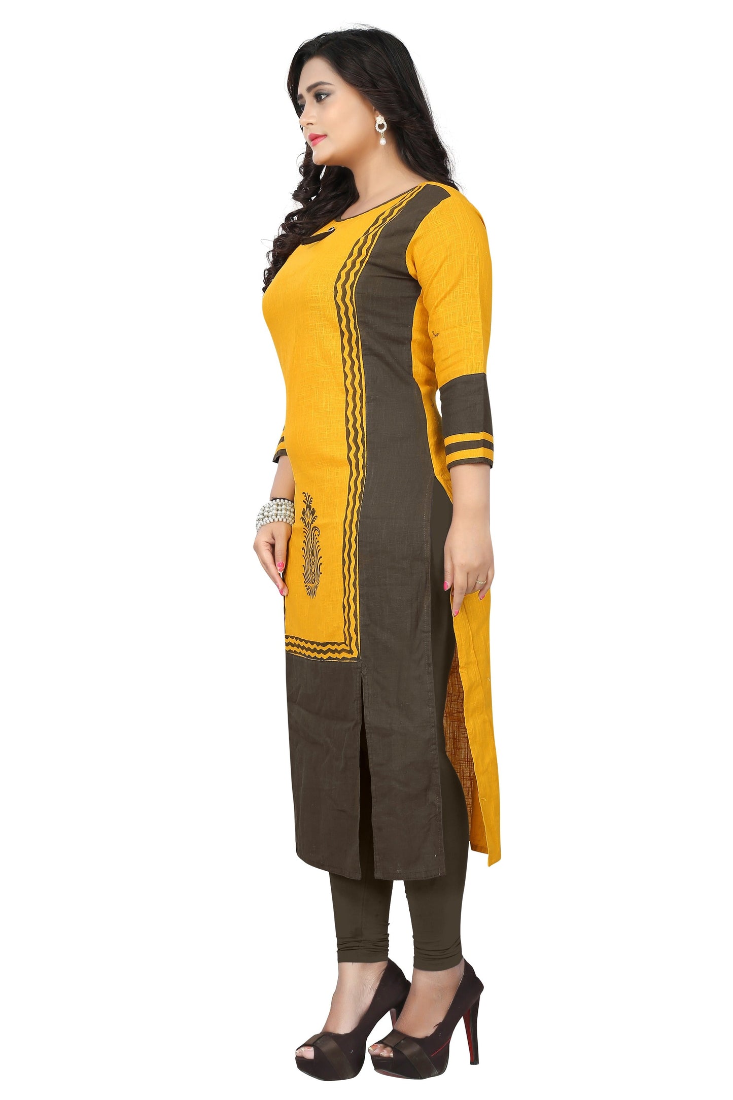 Women's Yellow Cotton Kurta By Vbuyz (1