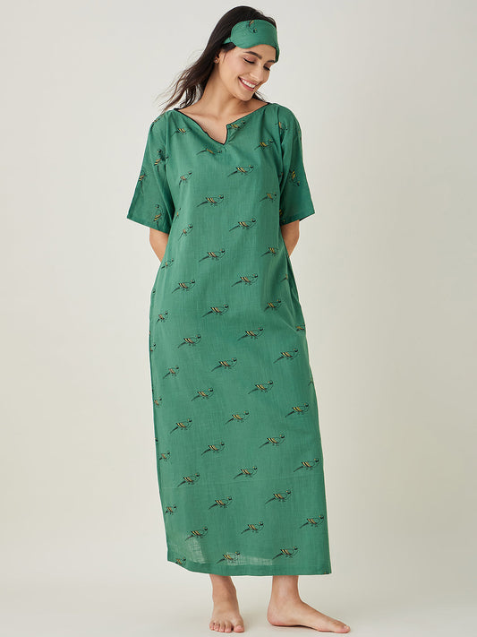 Women's Green Parrot's Perch Nightdress