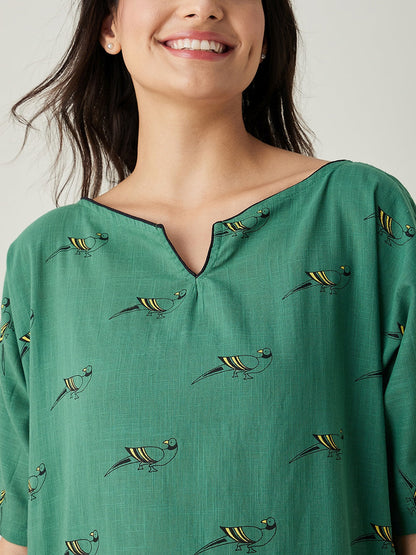 Women's Green Parrot's Perch Nightdress