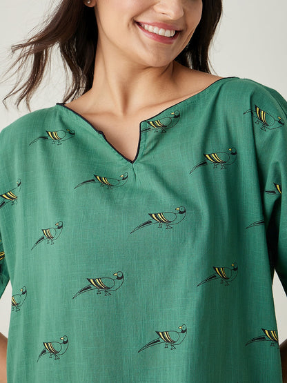 Women's Green Parrot's Perch Nightdress