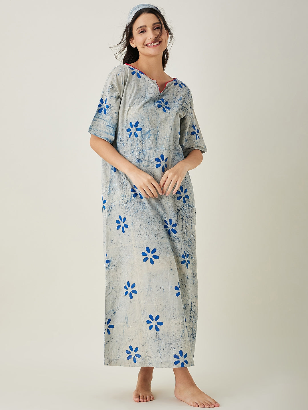 Women's Offwhite Indigo Printed Nightdress