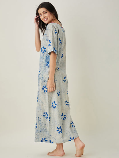 Women's Offwhite Indigo Printed Nightdress